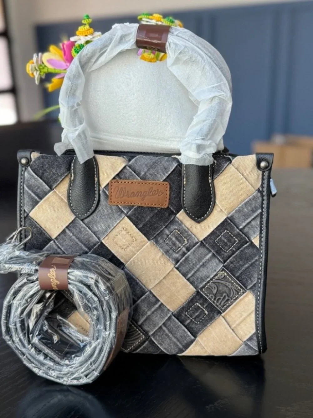 Wrangler Woven Denim Concealed Carry Tote/Crossbody + Wallet Black